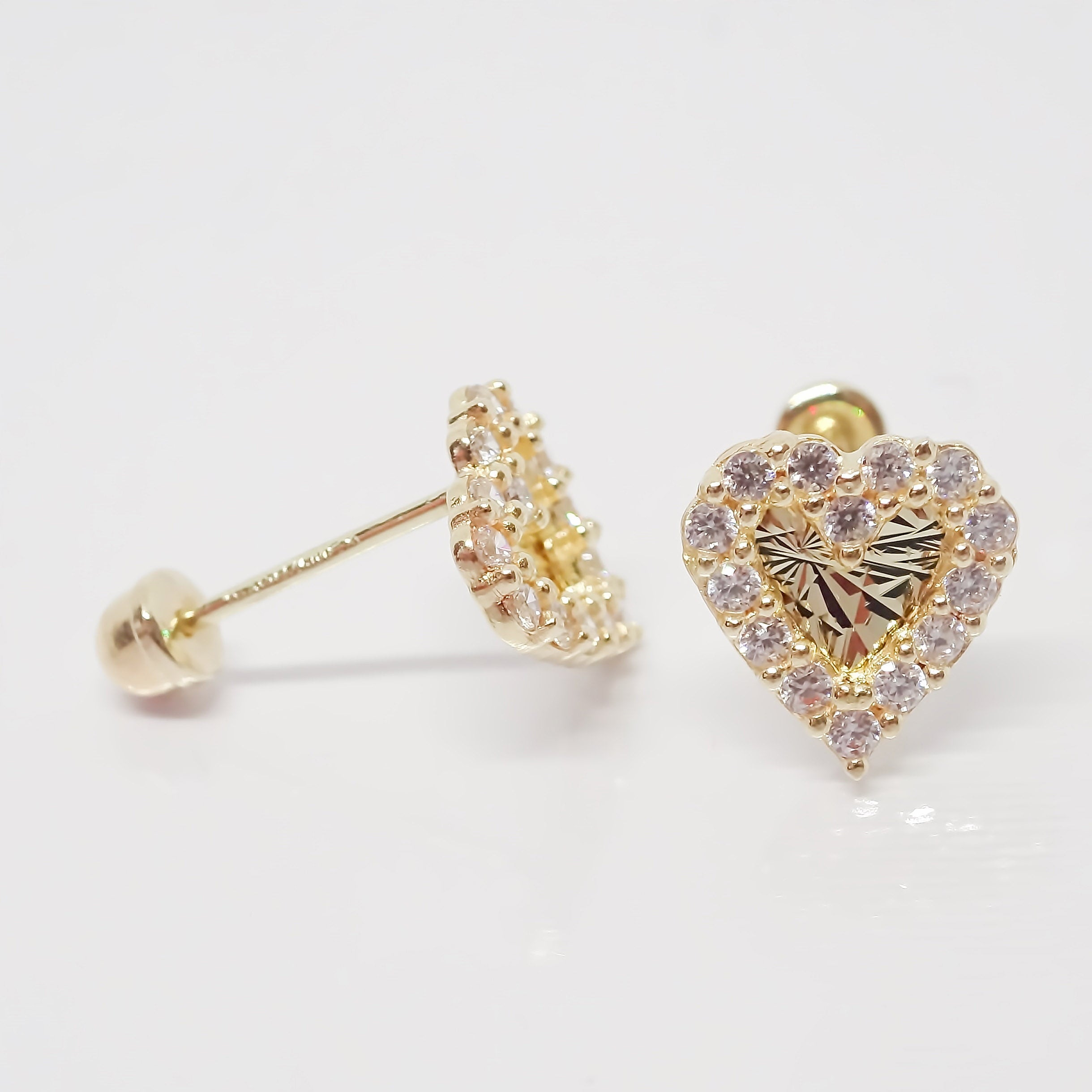 Amor Eterno - Broqueles Corazón Brillo Aretes Oro Sólido 10k