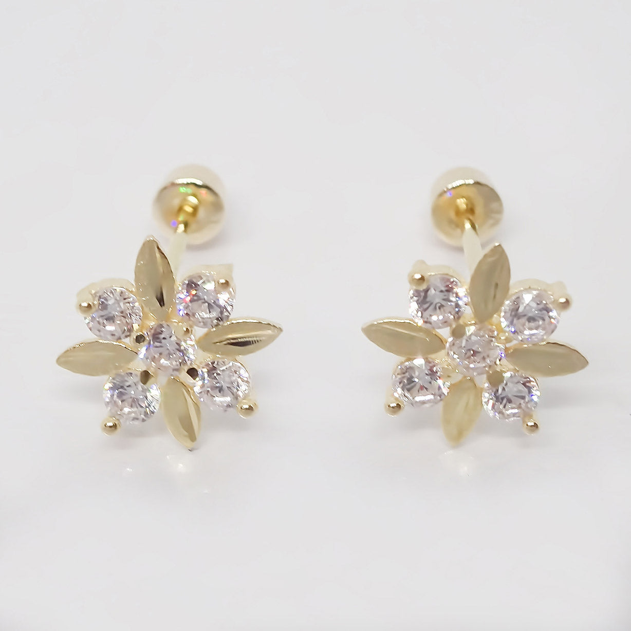 Amor Eterno - Broquel / Flor 4 Hojas / Aretes Oro Sólido 10k