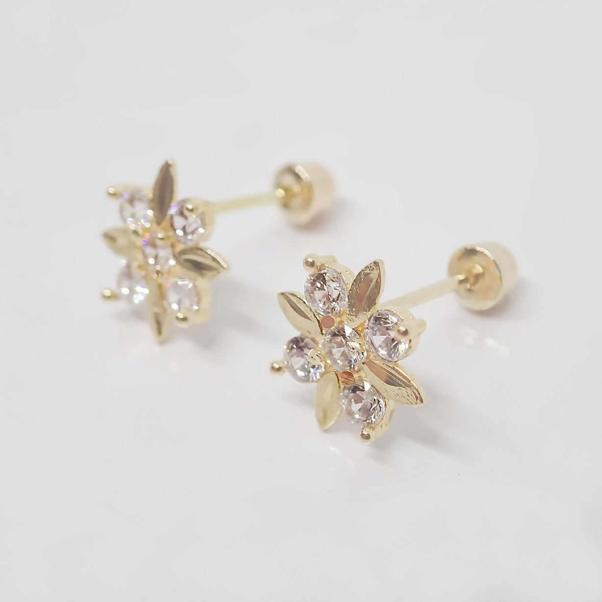 Amor Eterno - Broquel / Flor 4 Hojas / Aretes Oro Sólido 10k