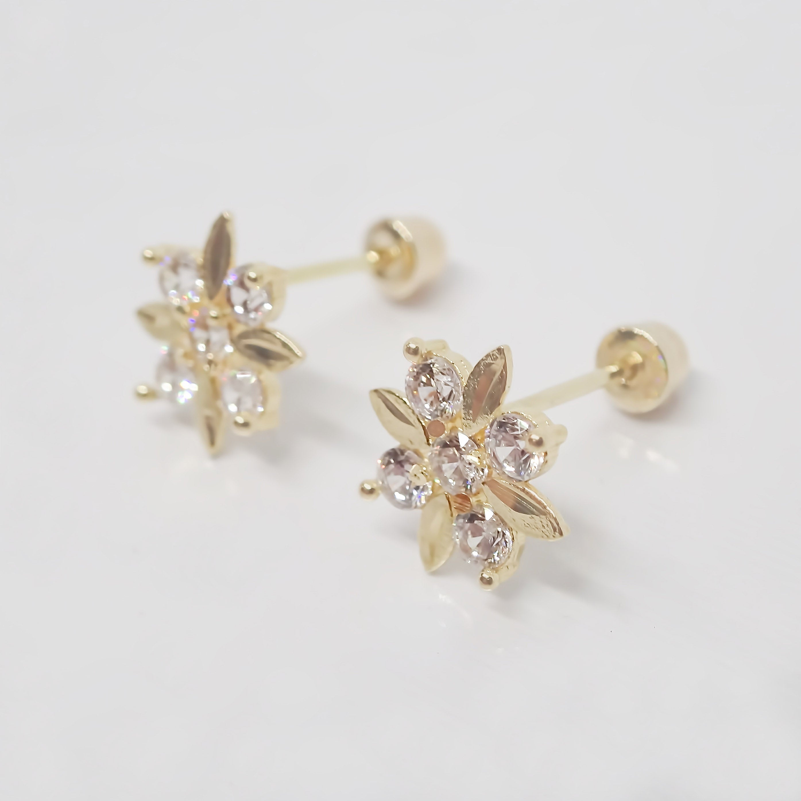 Amor Eterno - Broquel / Flor 4 Hojas / Aretes Oro Sólido 10k