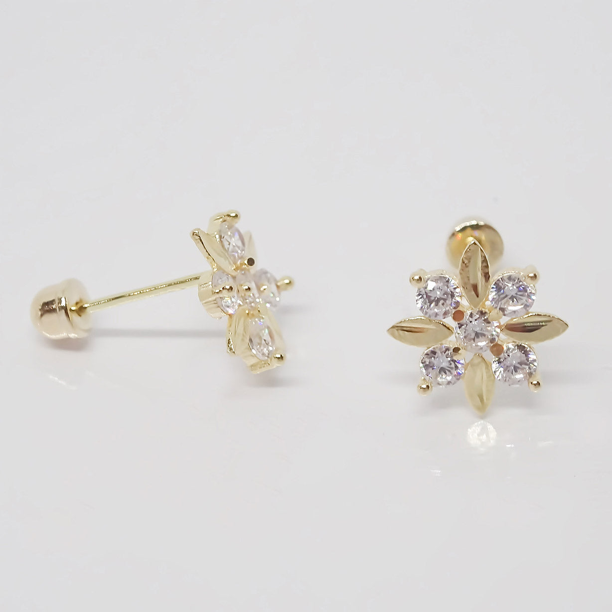 Amor Eterno - Broquel / Flor 4 Hojas / Aretes Oro Sólido 10k