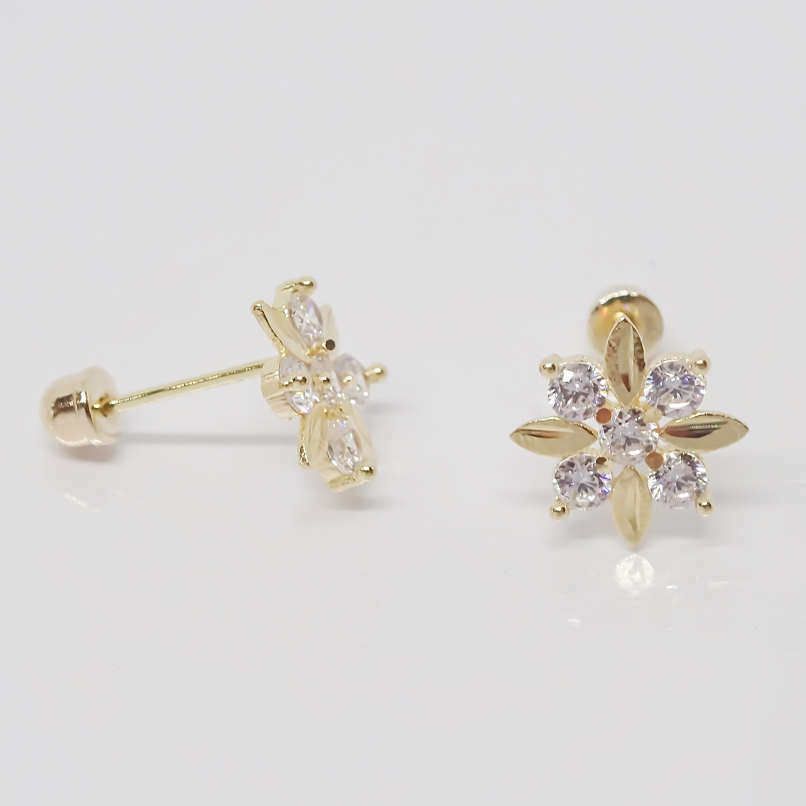 Amor Eterno - Broquel / Flor 4 Hojas / Aretes Oro Sólido 10k