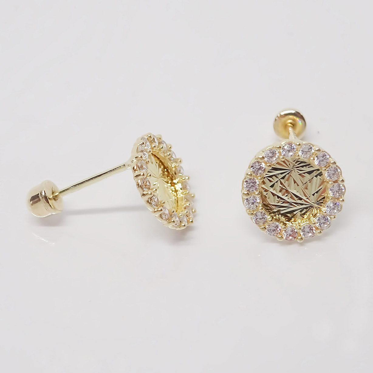 Amor Eterno - Broqueles Círculo Brillo Aretes Oro Sólido 10k