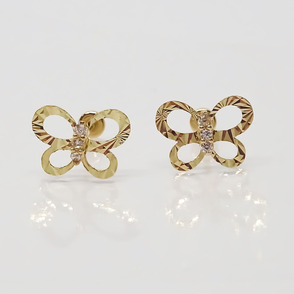 Amor Eterno - Broqueles / Mariposa Brillante Aretes Oro 10k