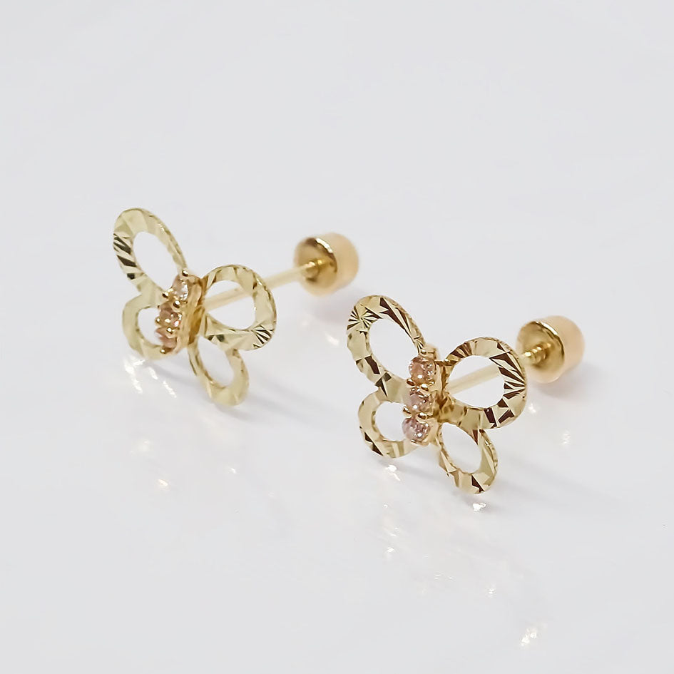 Amor Eterno - Broqueles / Mariposa Brillante Aretes Oro 10k