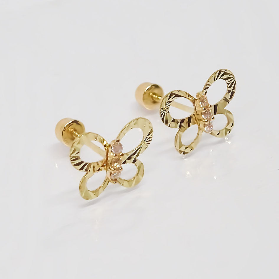 Amor Eterno - Broqueles / Mariposa Brillante Aretes Oro 10k