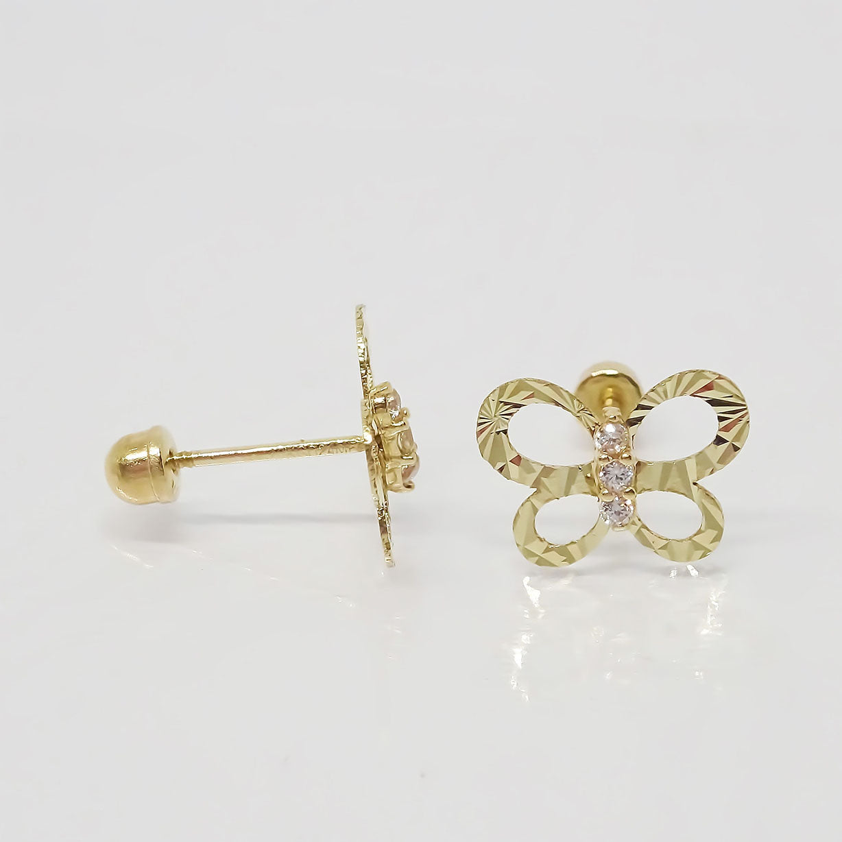 Amor Eterno - Broqueles / Mariposa Brillante Aretes Oro 10k