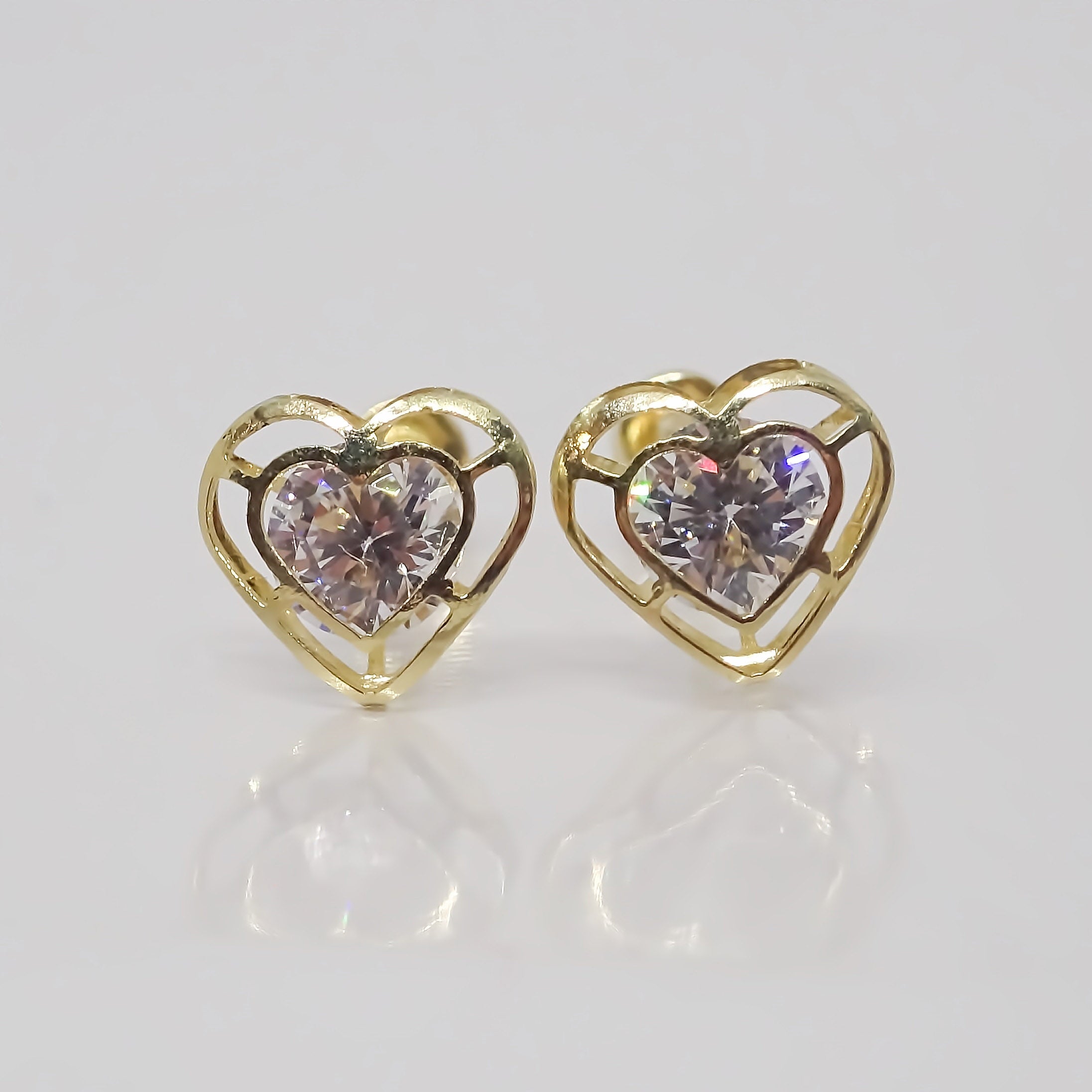 Amor Eterno - Broqueles Aretes / Corazón 3d Dama / Oro 10k