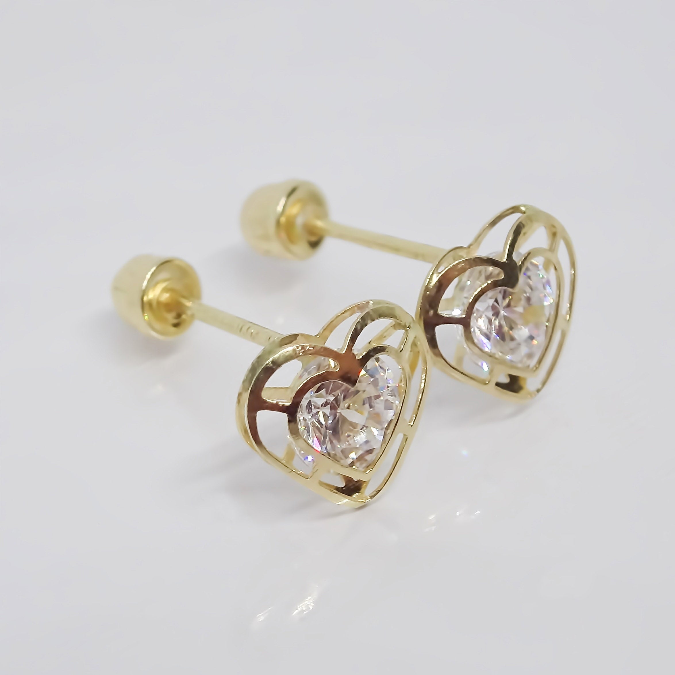 Amor Eterno - Broqueles Aretes / Corazón 3d Dama / Oro 10k