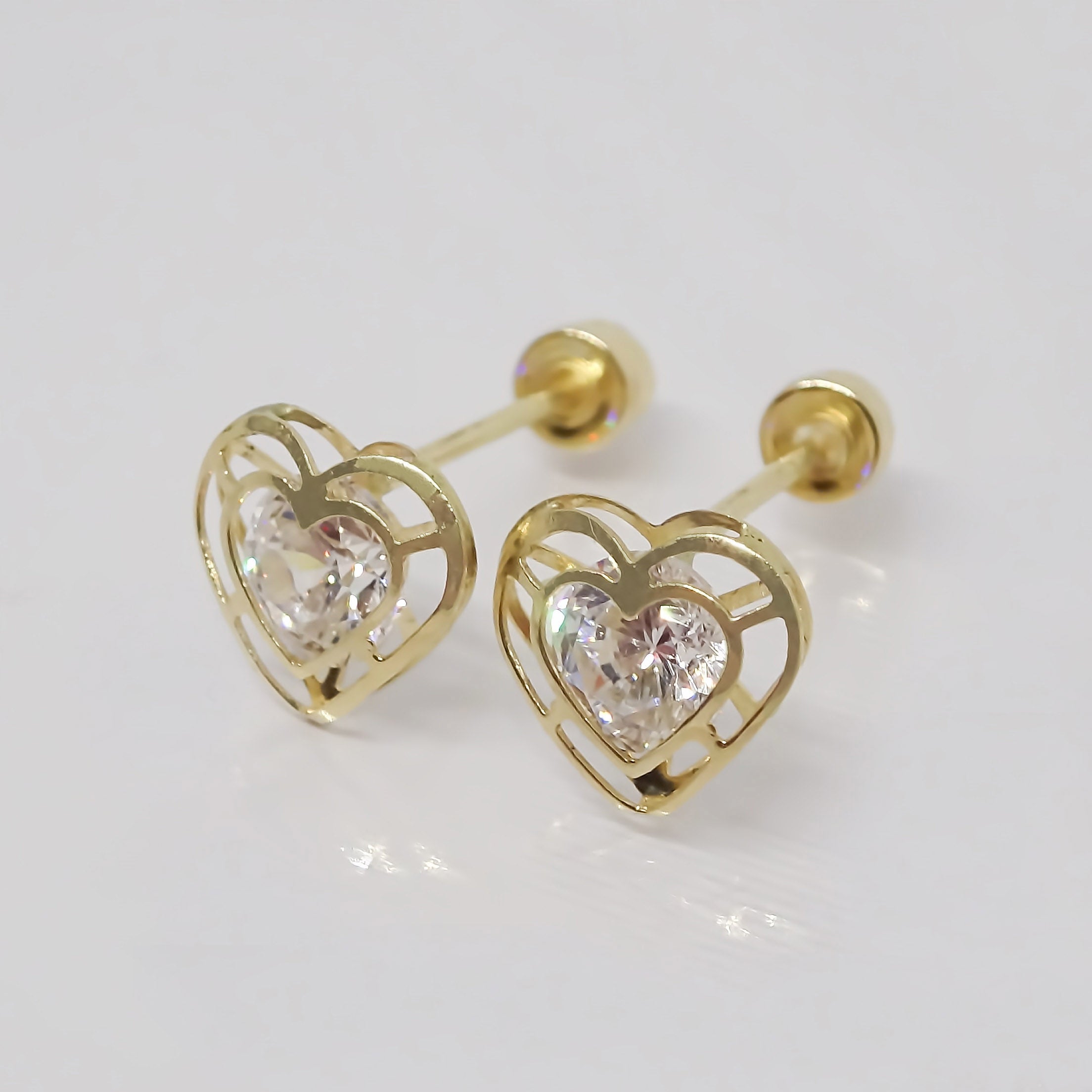 Amor Eterno - Broqueles Aretes / Corazón 3d Dama / Oro 10k