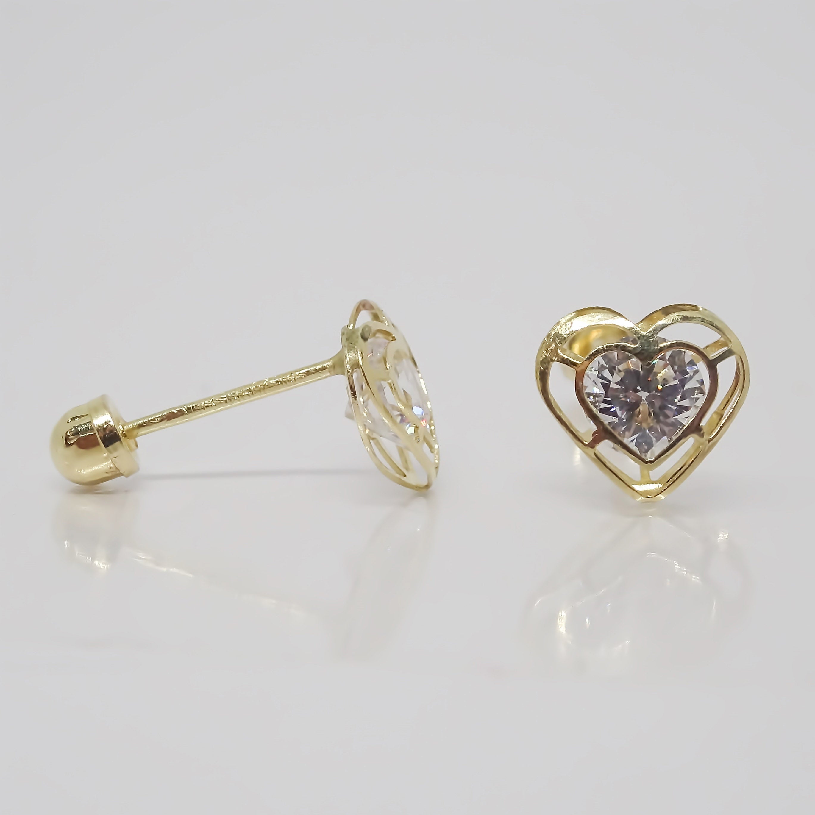 Amor Eterno - Broqueles Aretes / Corazón 3d Dama / Oro 10k