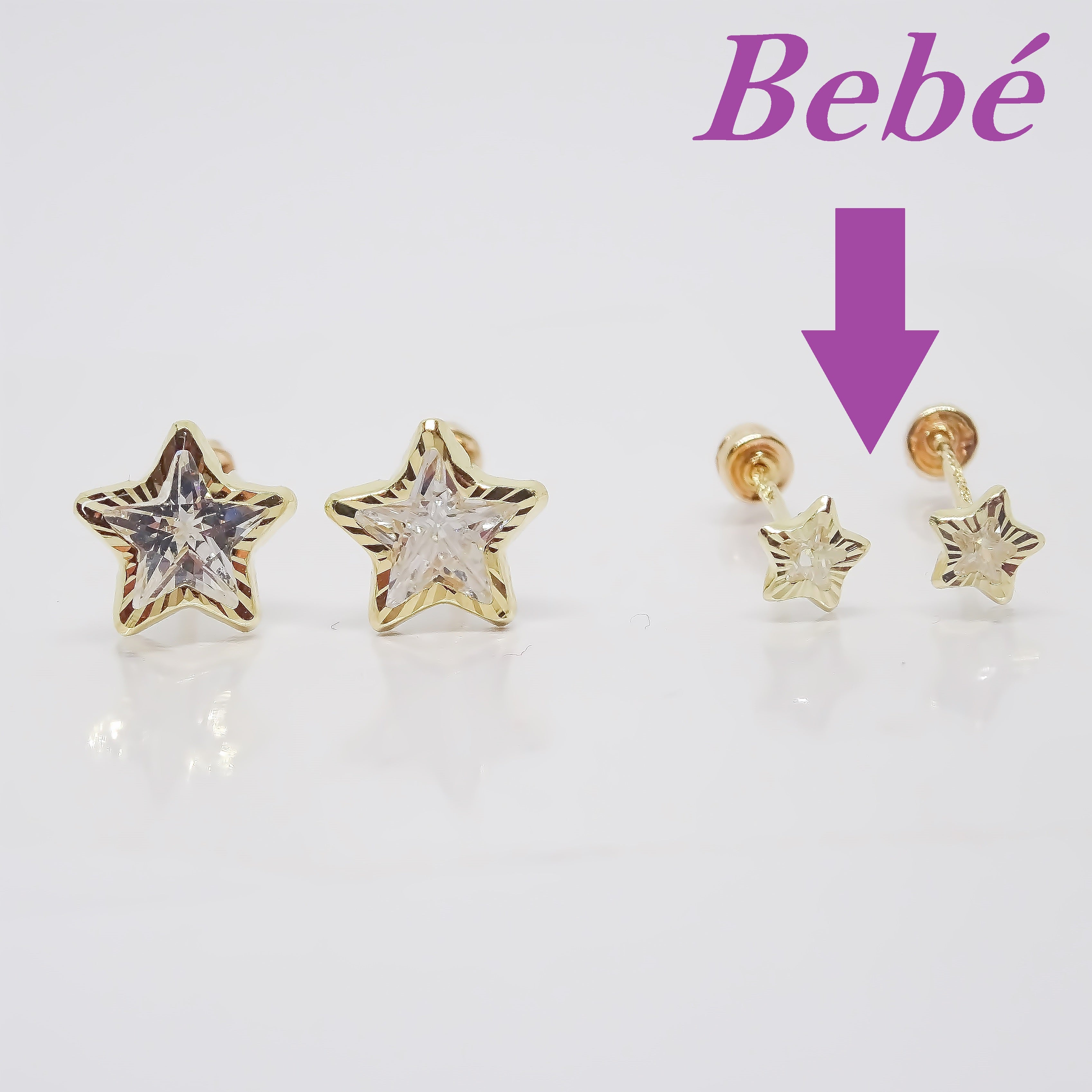 Amor Eterno - Broqueles / Estrella Facetada Bebé / Oro 10k