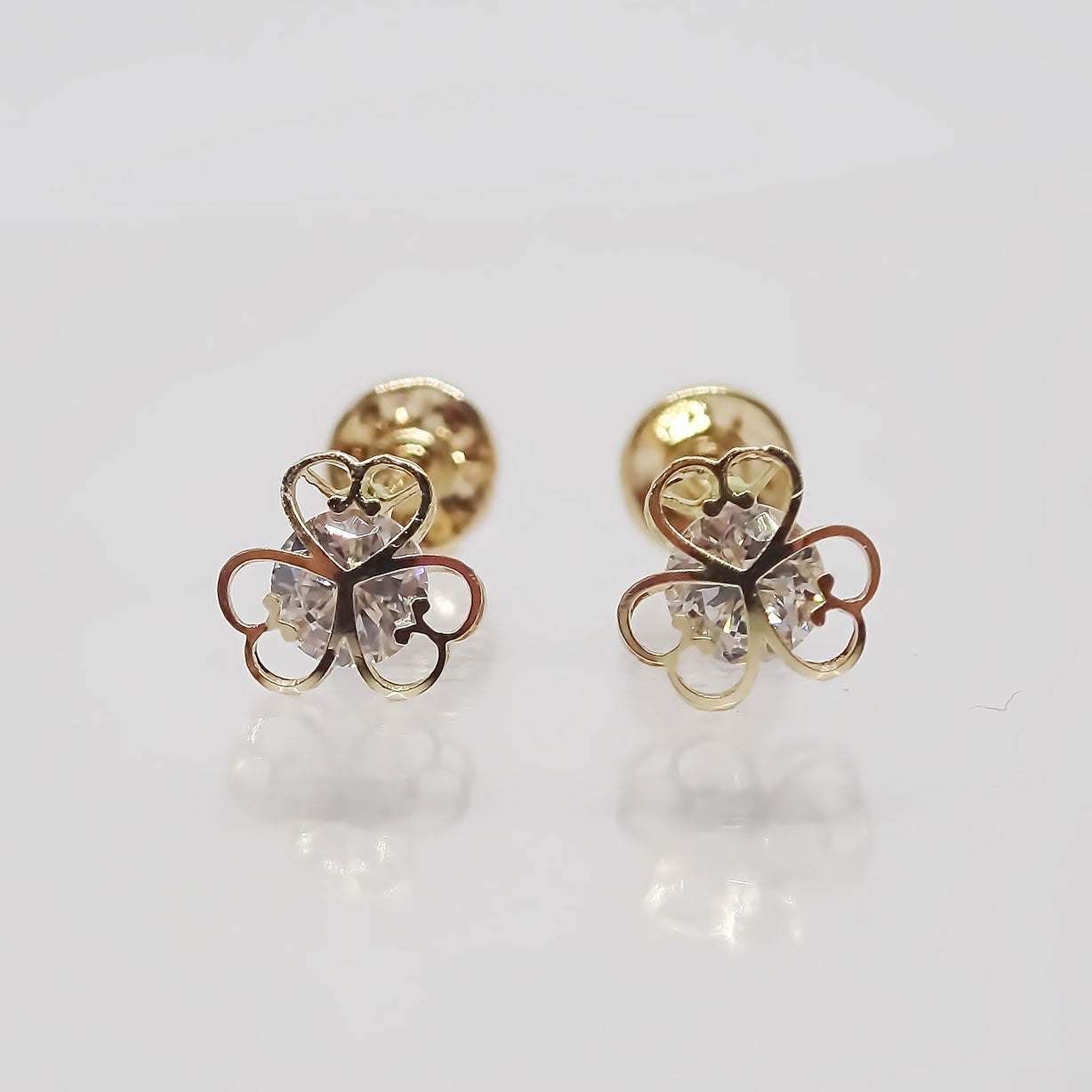 Amor Eterno - Broqueles Aretes Piercing / Bebé Mini Oro 14k / Trébol Corazón
