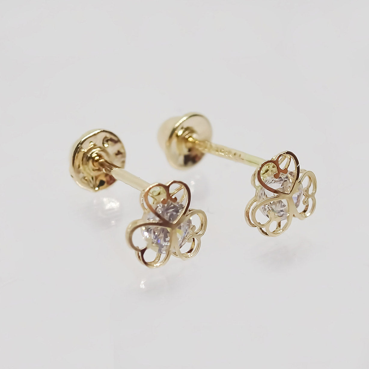 Amor Eterno - Broqueles Aretes Piercing / Bebé Mini Oro 14k / Trébol Corazón