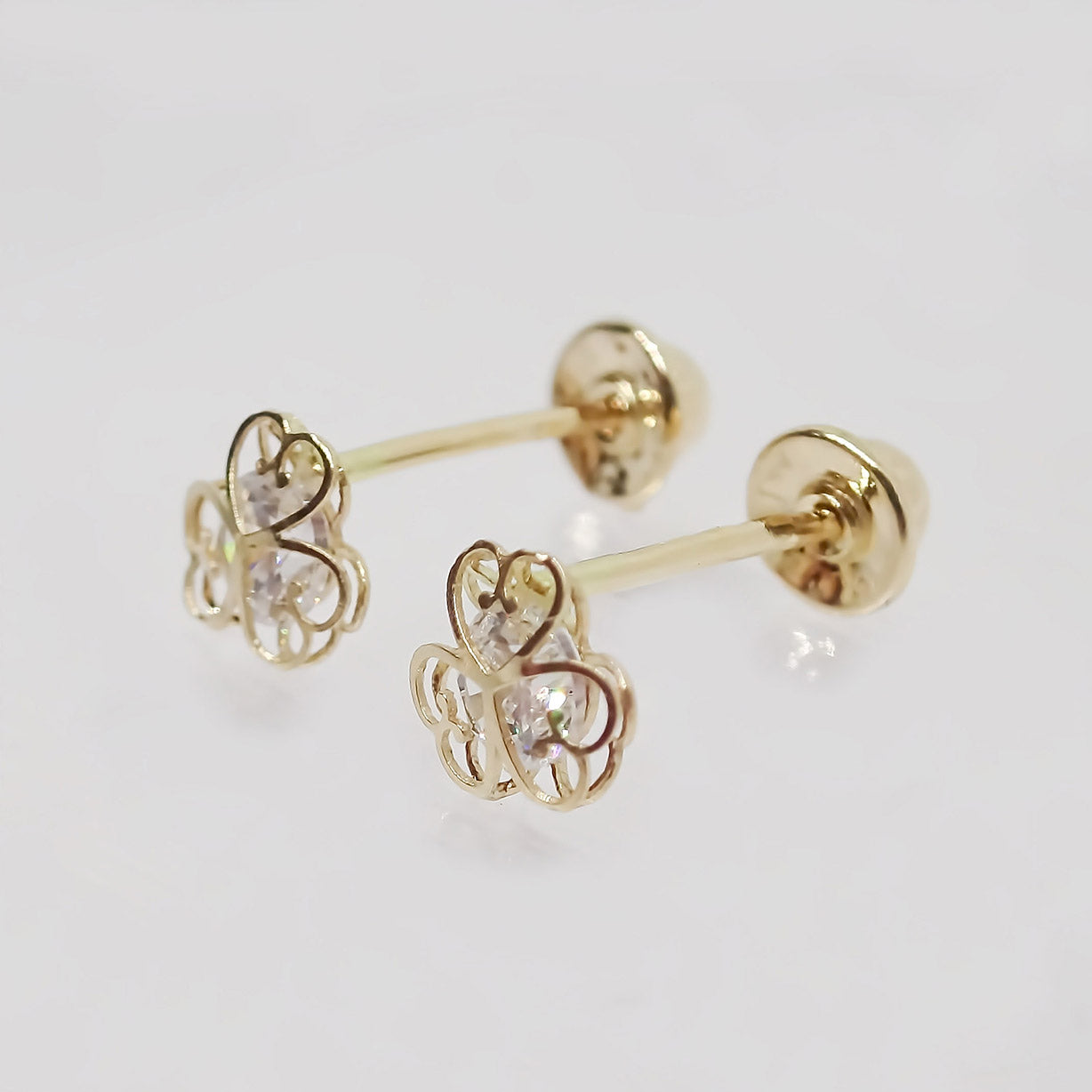 Amor Eterno - Broqueles Aretes Piercing / Bebé Mini Oro 14k / Trébol Corazón