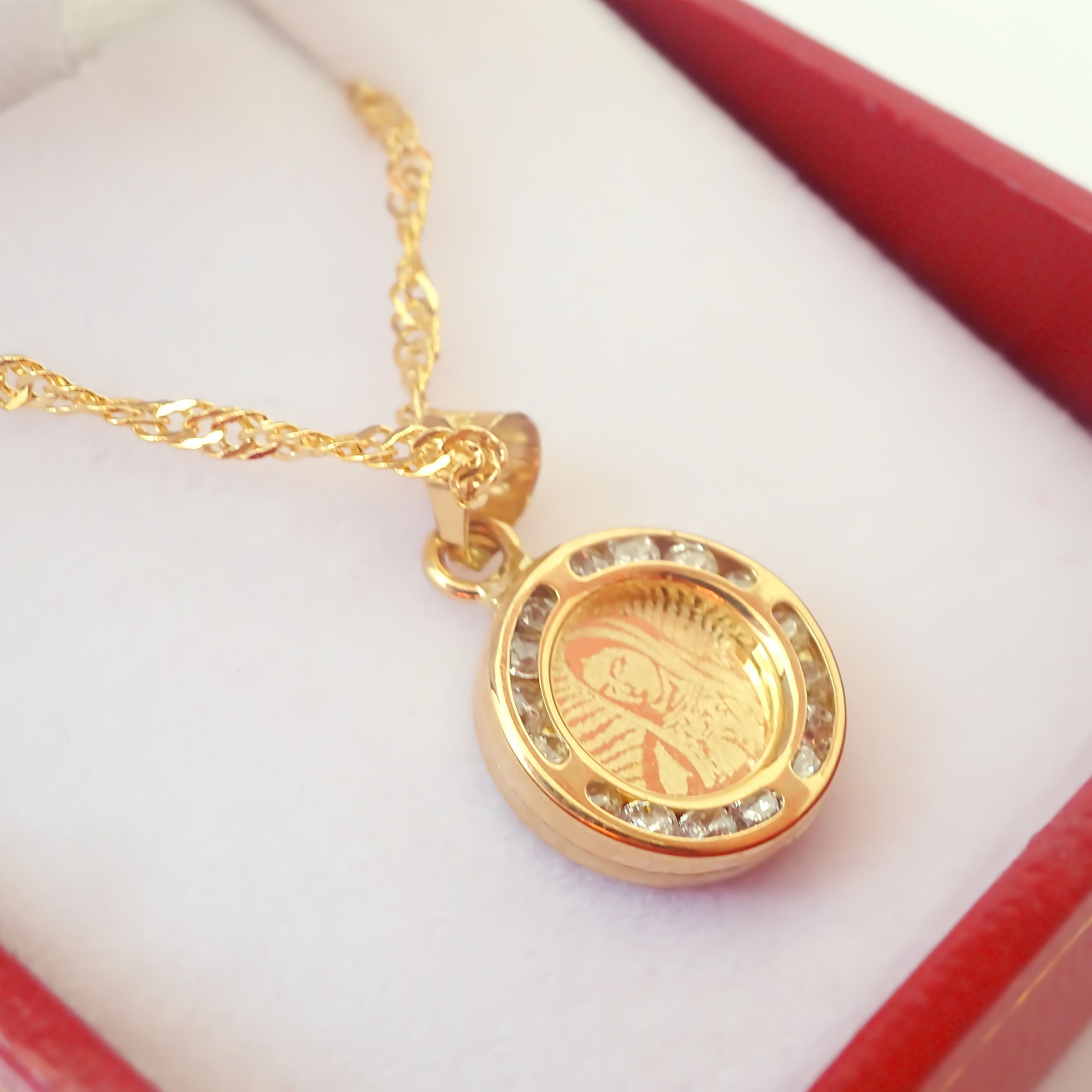 Amor Eterno - Dije Sagrado Corazón Virgen 2 Lados Oro 10k