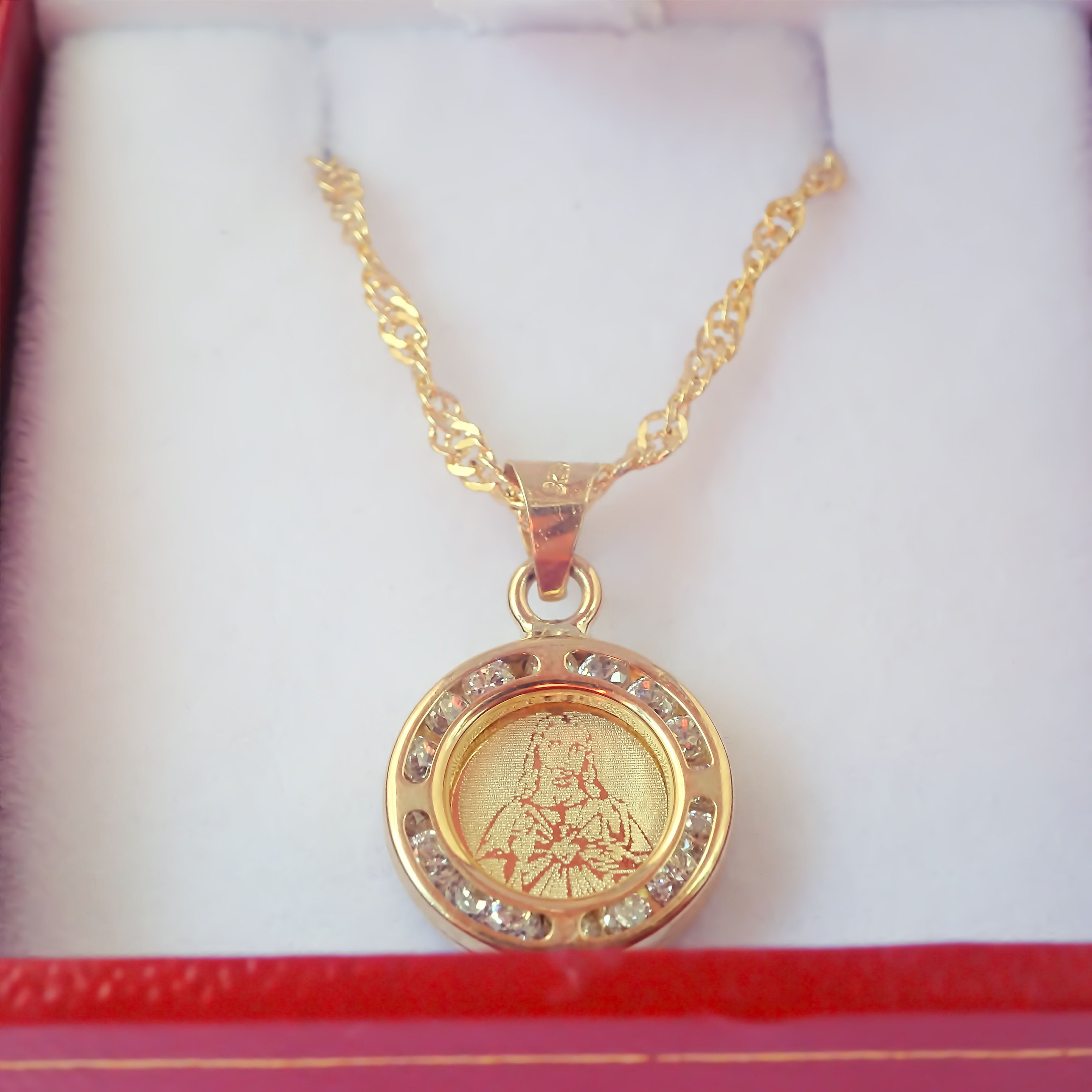 Amor Eterno - Dije Sagrado Corazón Virgen 2 Lados Oro 10k