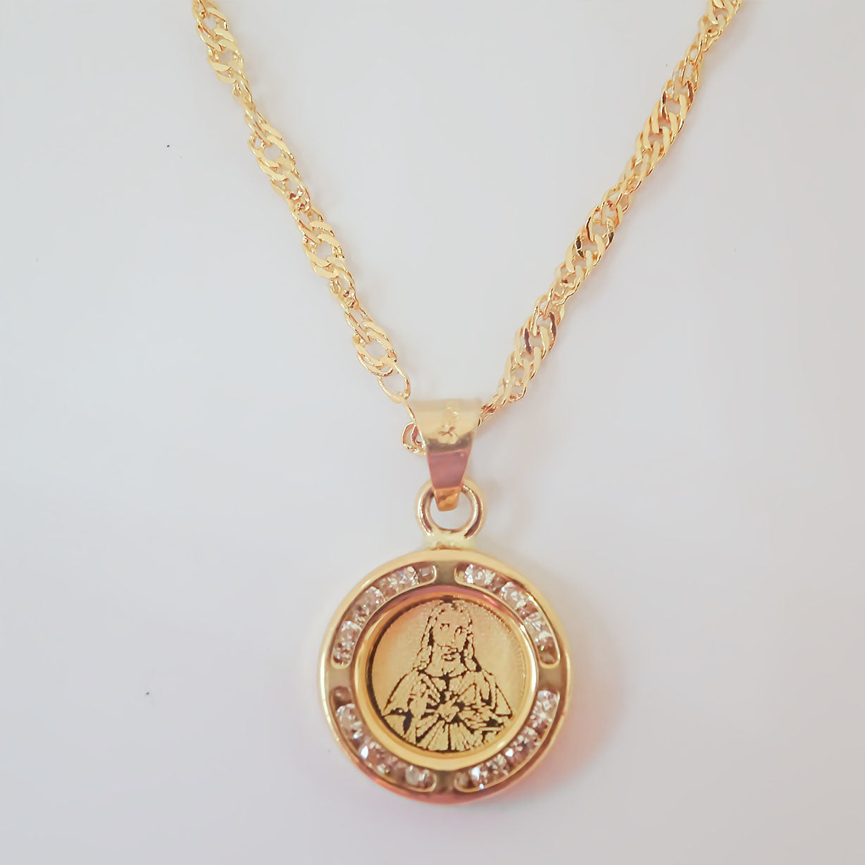 Amor Eterno - Dije Sagrado Corazón Virgen 2 Lados Oro 10k