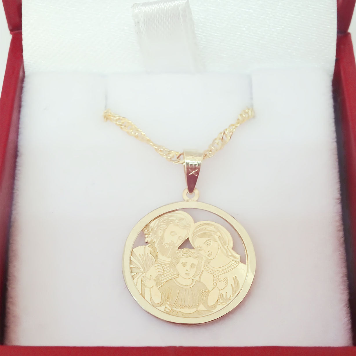 Amor Eterno - Dije Medalla Sagrada Familia Oro 10k + Cadena