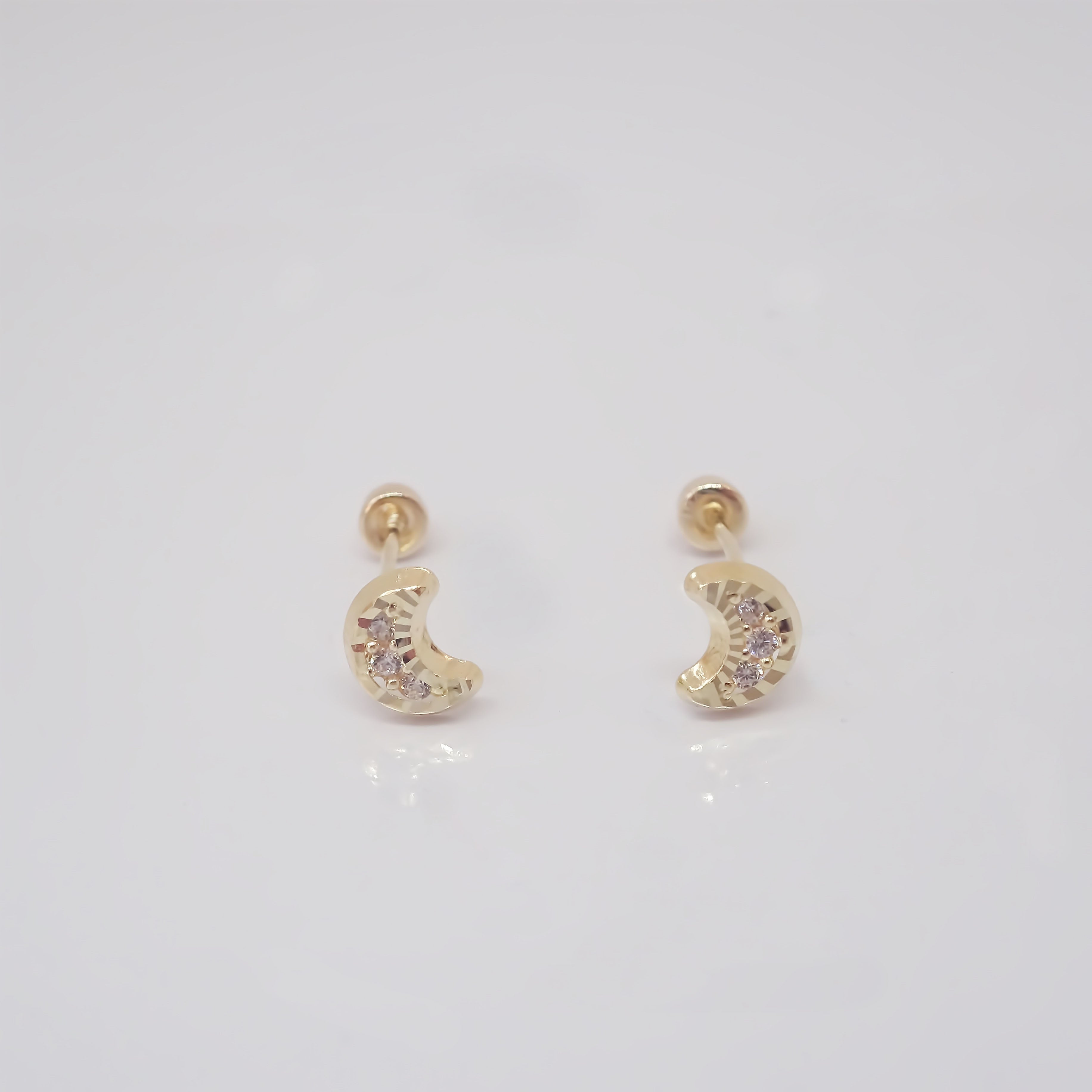 Amor Eterno - Broqueles Luna Mini Diamantes / Aretes Oro 10k
