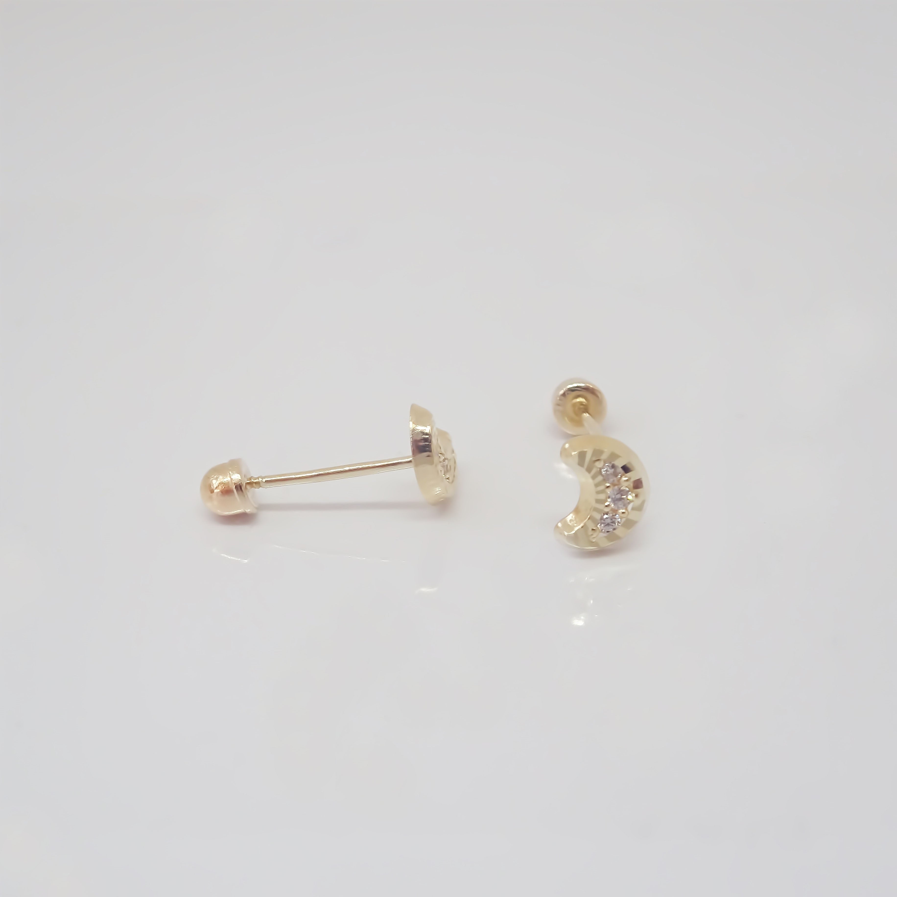 Amor Eterno - Broqueles Luna Mini Diamantes / Aretes Oro 10k