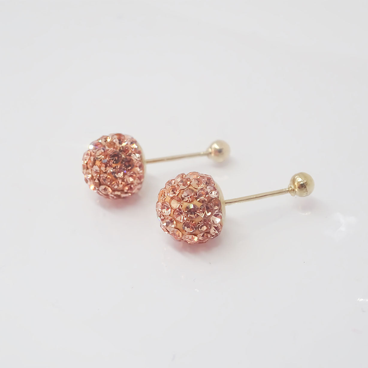 Amor Eterno - Broqueles Esferas Grandes / Aretes / Oro 10k / Durazno