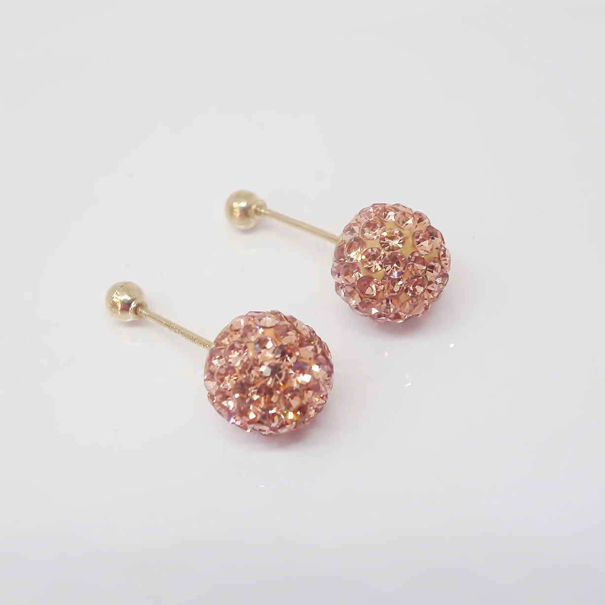 Amor Eterno - Broqueles Esferas Grandes / Aretes / Oro 10k / Durazno