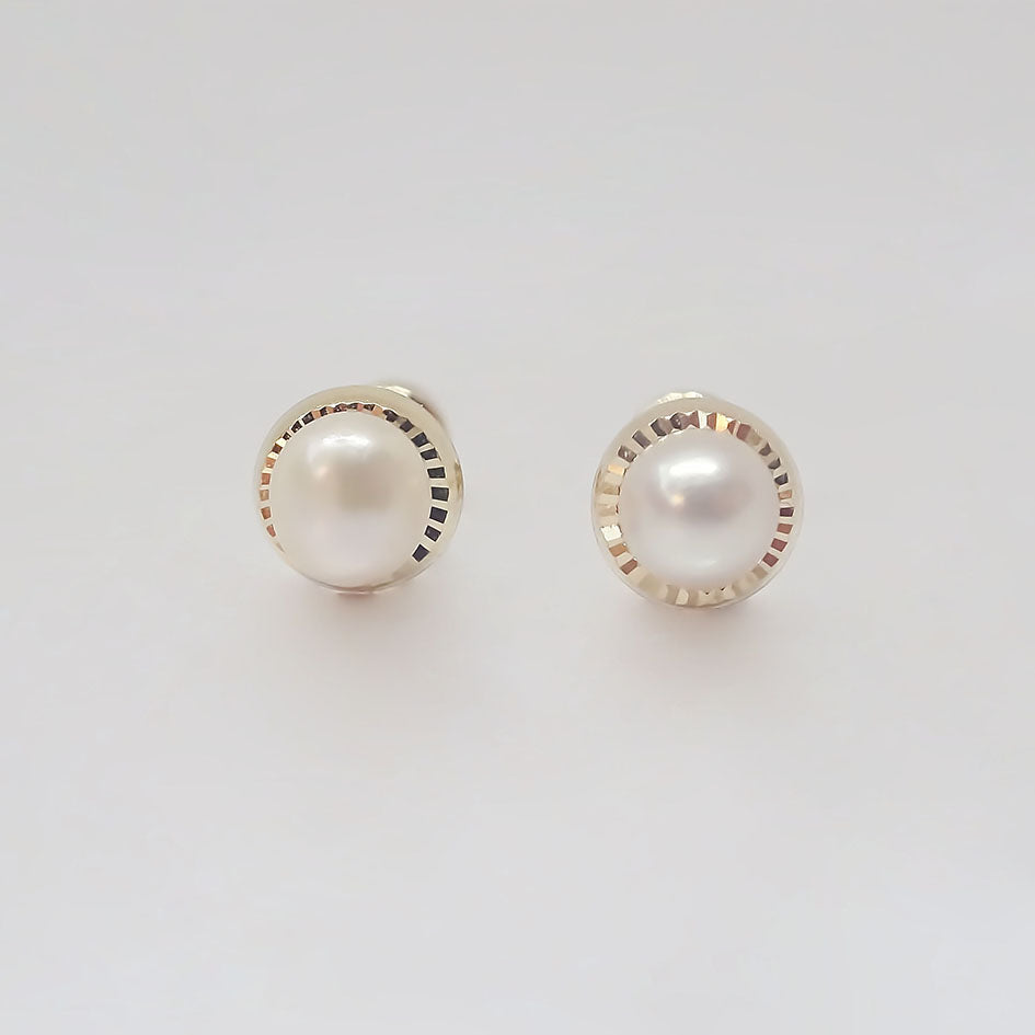 Amor Eterno - Broqueles Perla Bebé Elegante / Aretes Oro 10k