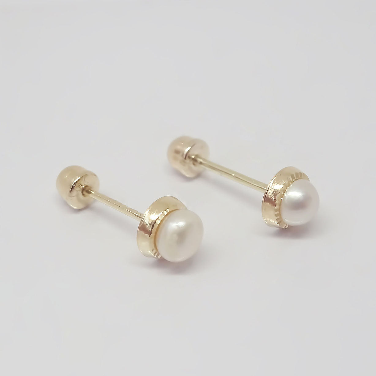 Amor Eterno - Broqueles Perla Bebé Elegante / Aretes Oro 10k