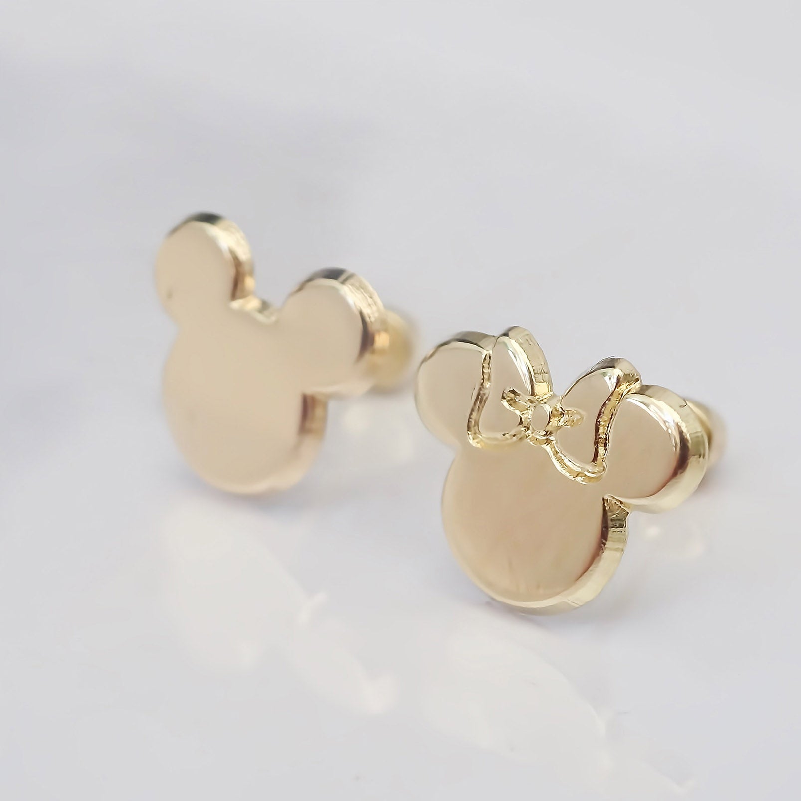 Amor Eterno - Broqueles / Disney Botón Mickey Minnie Oro 10k
