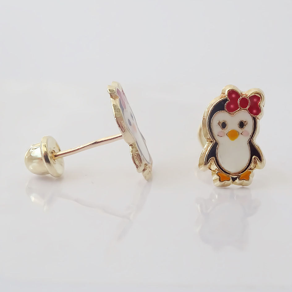 Amor Eterno - Broqueles Deluxe Pinguinos / Aretes / Oro 10k / Pinguinita