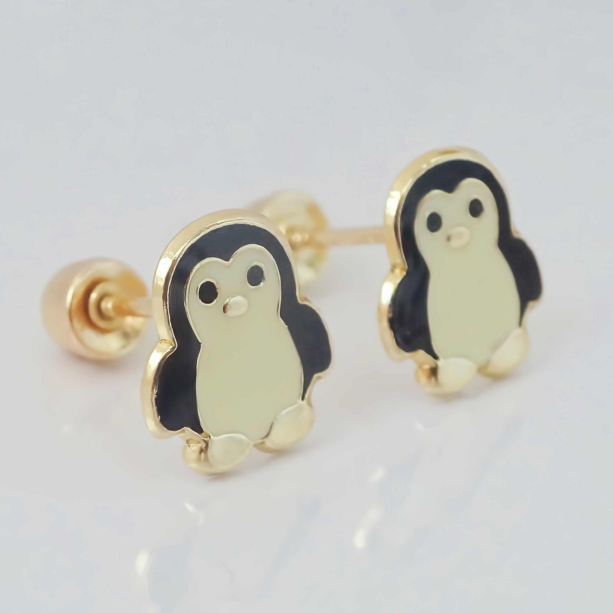 Amor Eterno - Broqueles Deluxe Pinguinos / Aretes / Oro 10k
