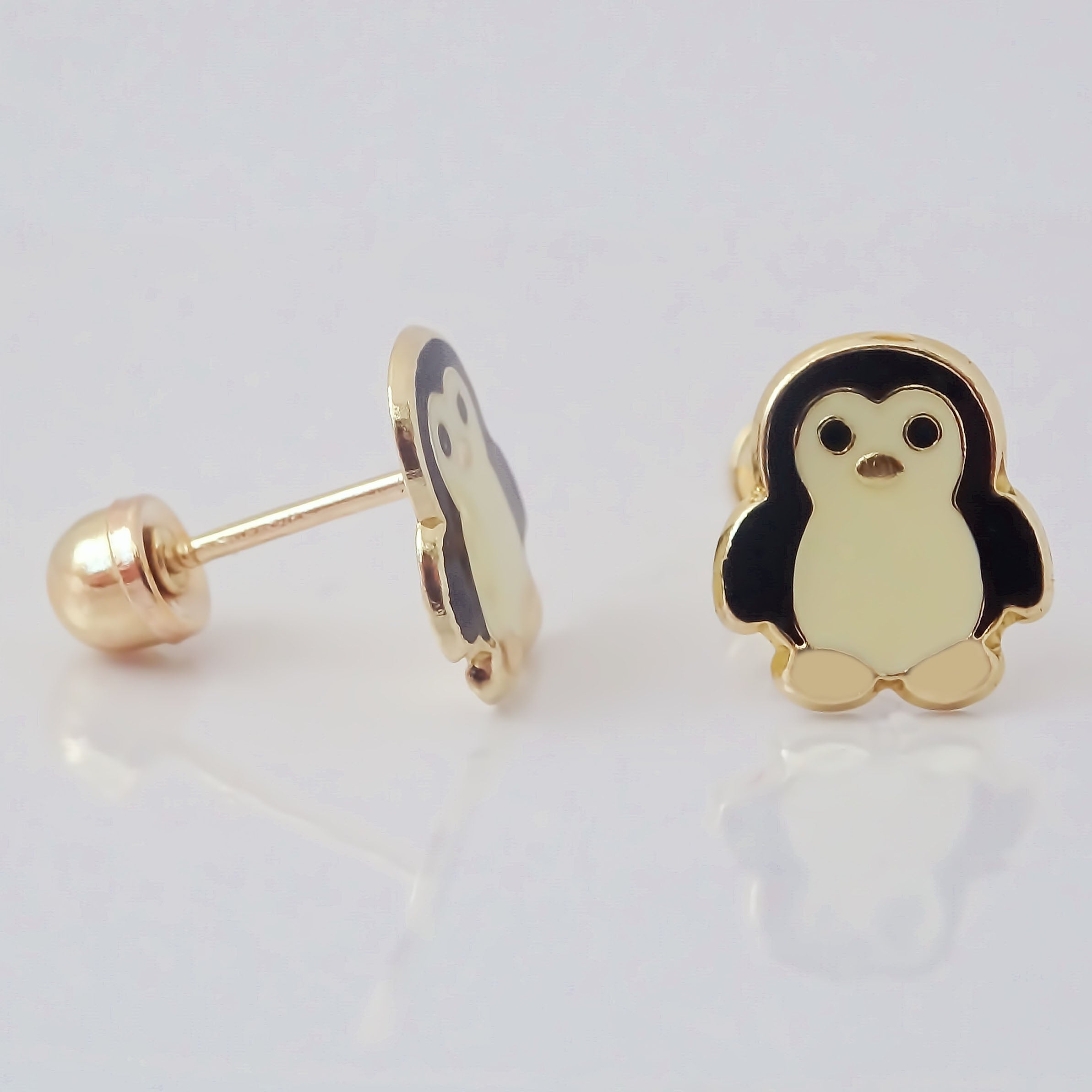 Amor Eterno - Broqueles Deluxe Pinguinos / Aretes / Oro 10k