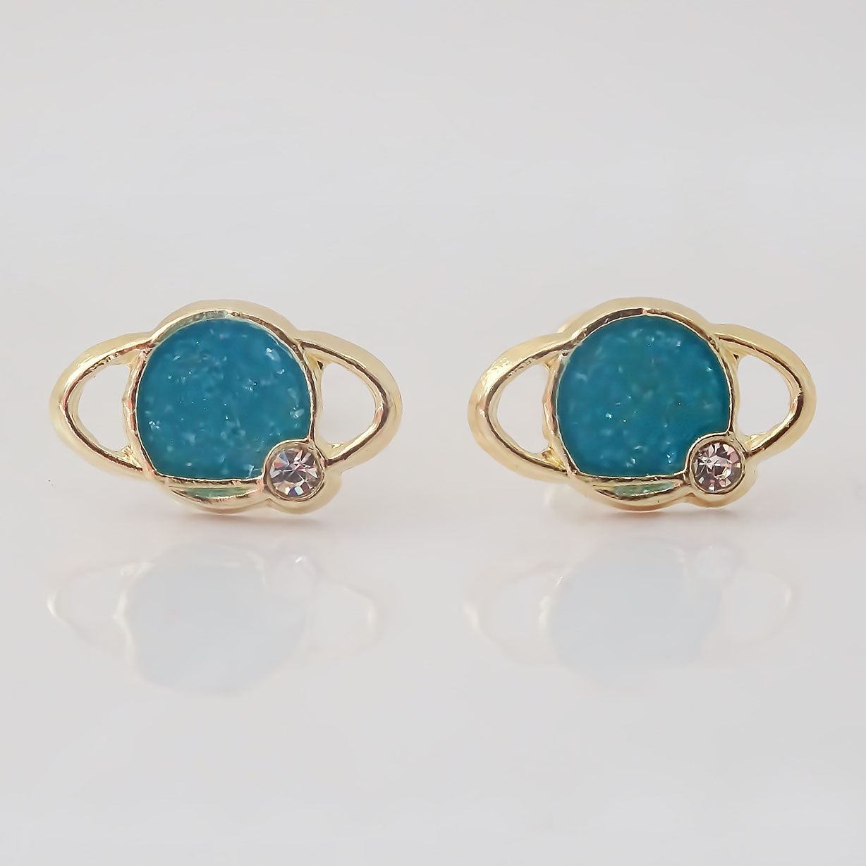 Amor Eterno - Broqueles Deluxe Saturno / Aretes / Oro 10k / Azul