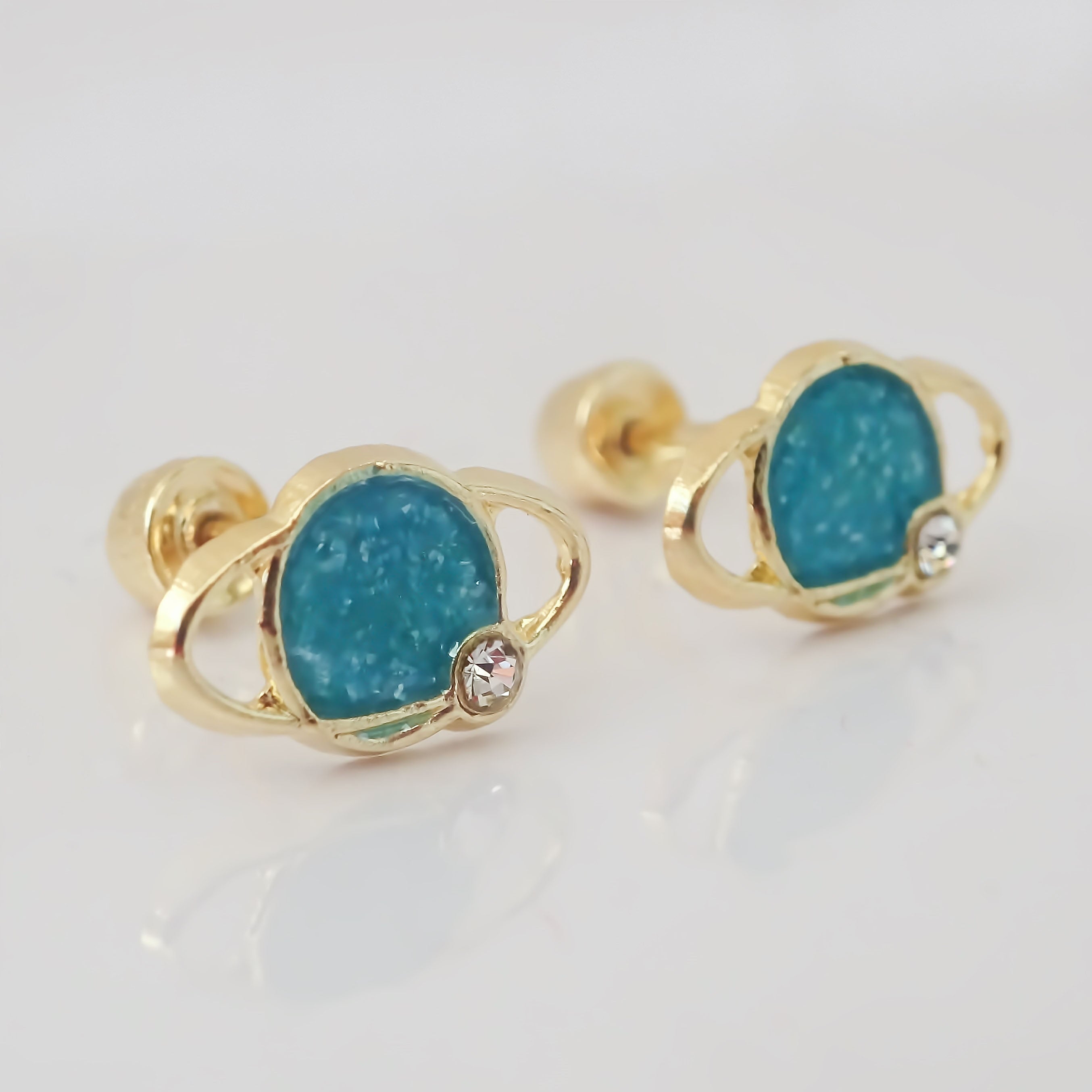 Amor Eterno - Broqueles Deluxe Saturno / Aretes / Oro 10k / Azul