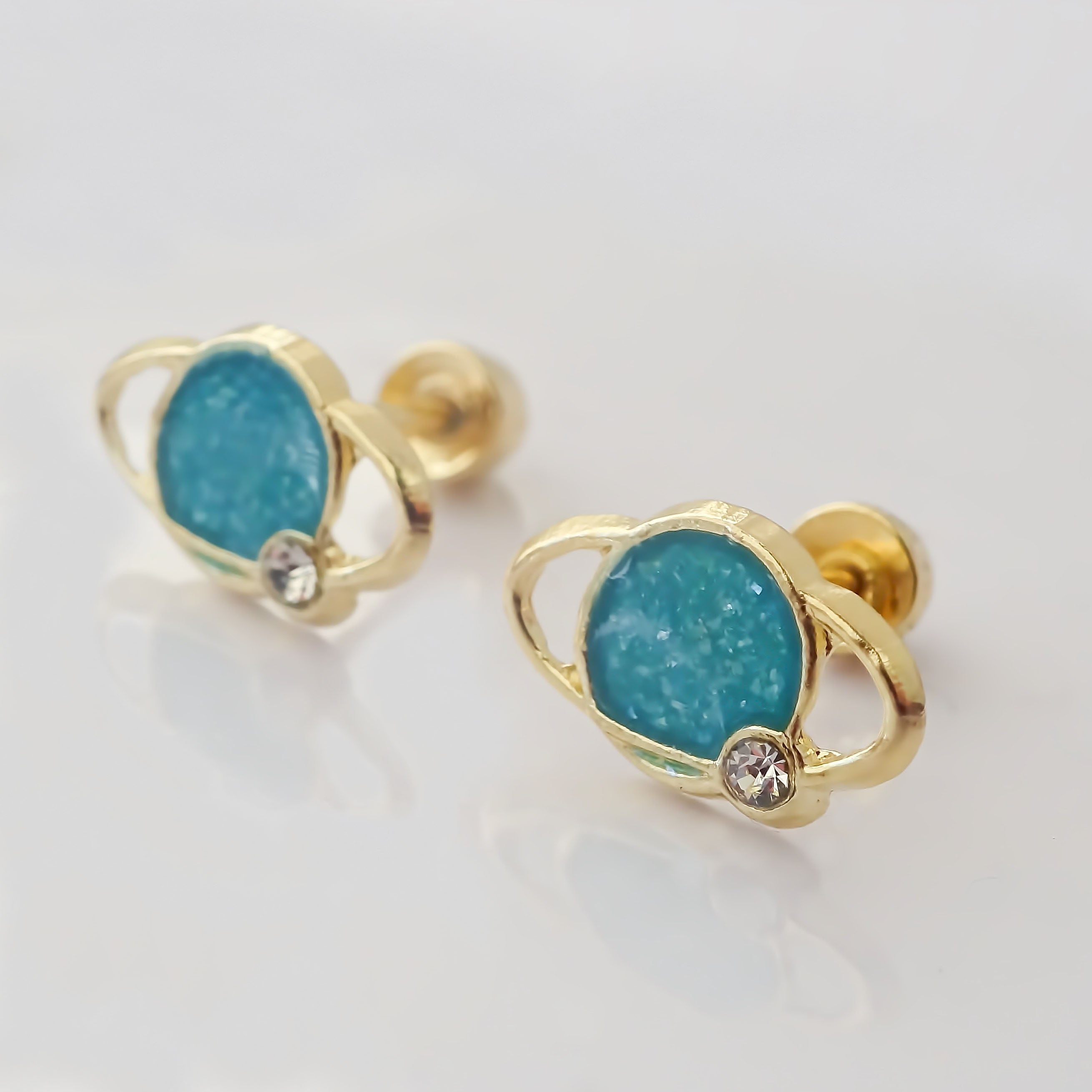 Amor Eterno - Broqueles Deluxe Saturno / Aretes / Oro 10k / Azul
