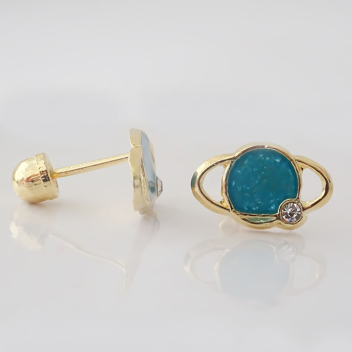 Amor Eterno - Broqueles Deluxe Saturno / Aretes / Oro 10k / Azul