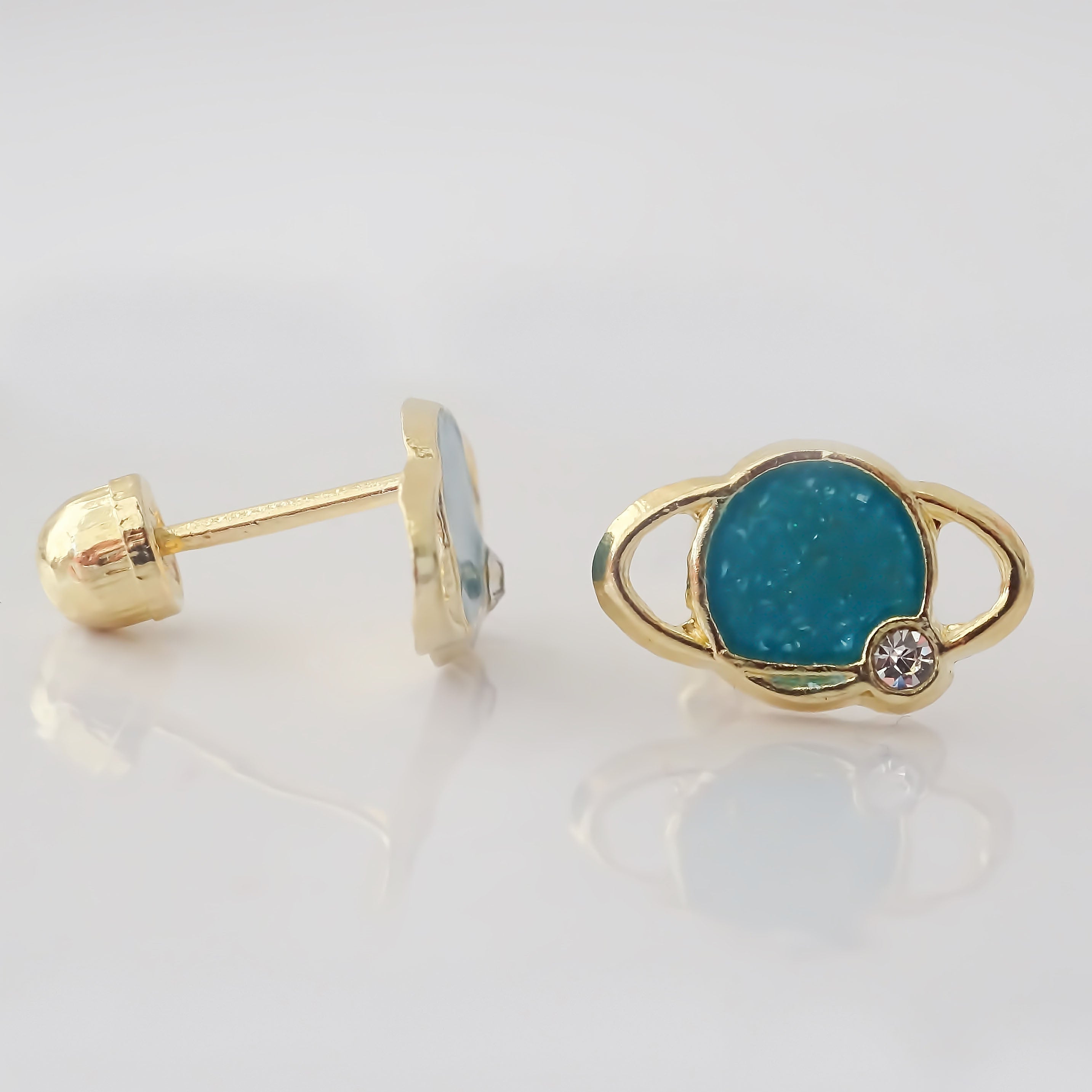 Amor Eterno - Broqueles Deluxe Saturno / Aretes / Oro 10k / Azul