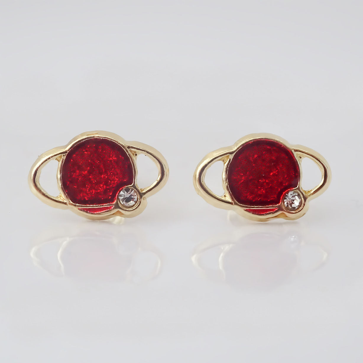 Amor Eterno - Broqueles Deluxe Saturno / Aretes / Oro 10k / Rojo