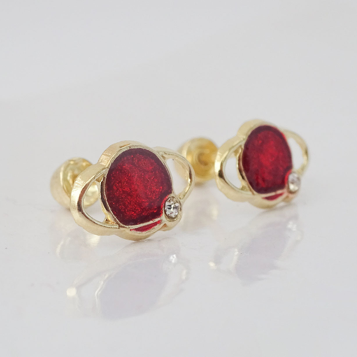 Amor Eterno - Broqueles Deluxe Saturno / Aretes / Oro 10k / Rojo