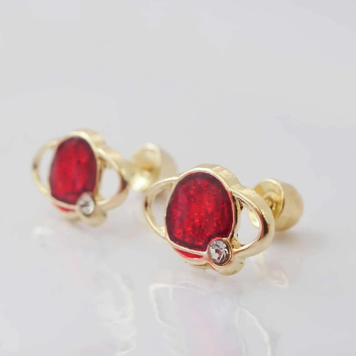 Amor Eterno - Broqueles Deluxe Saturno / Aretes / Oro 10k / Rojo