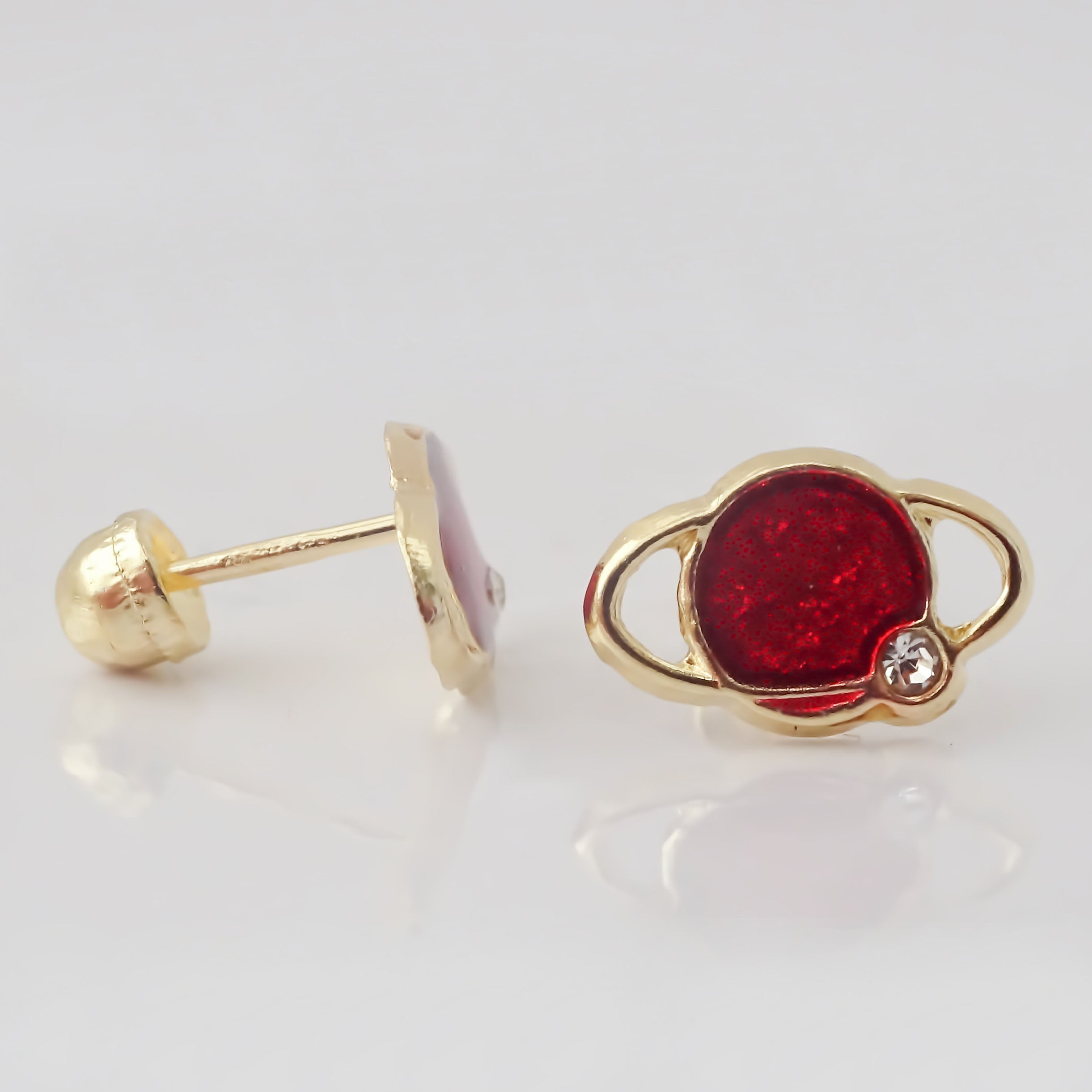 Amor Eterno - Broqueles Deluxe Saturno / Aretes / Oro 10k / Rojo