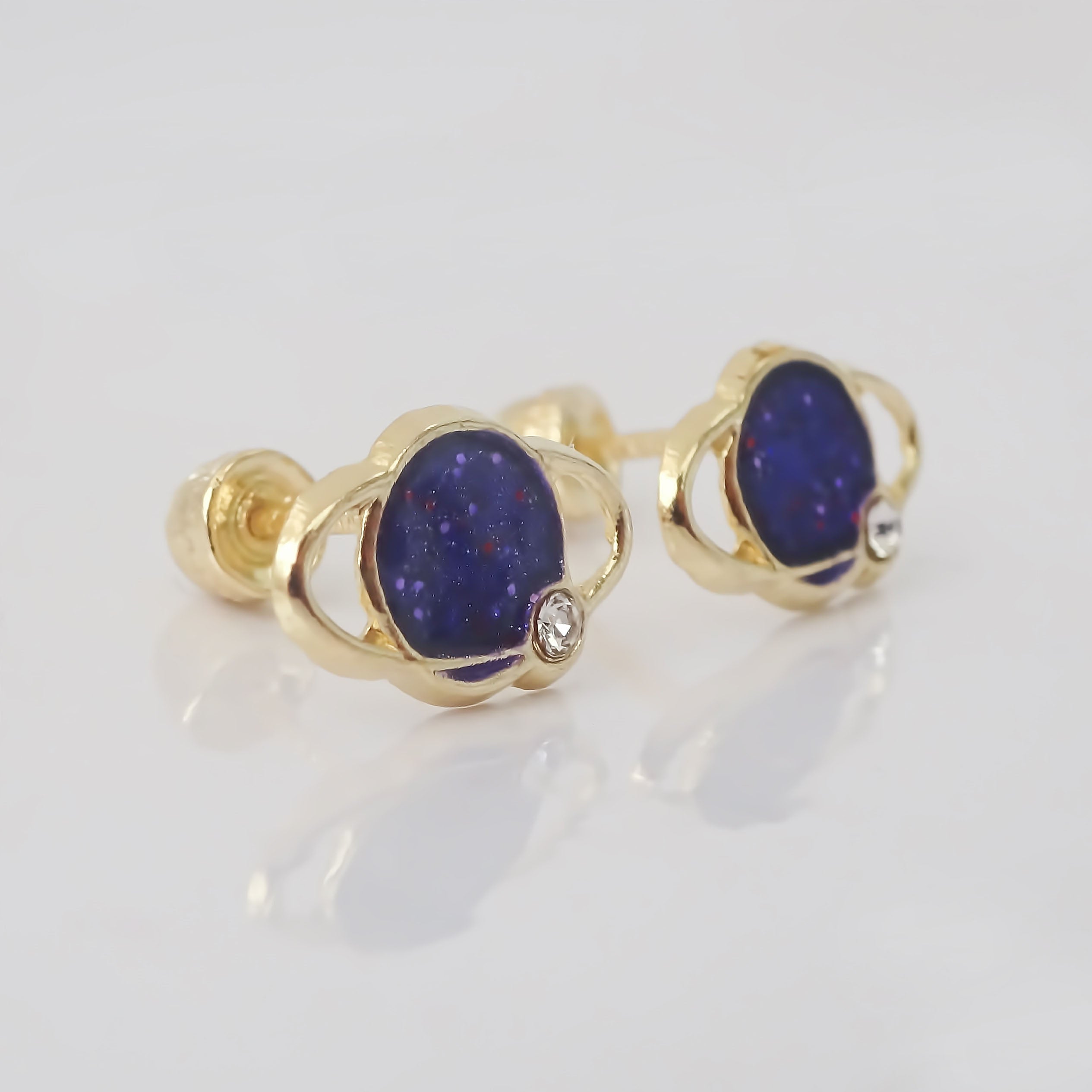 Amor Eterno - Broqueles Deluxe Saturno / Aretes / Oro 10k / Morado