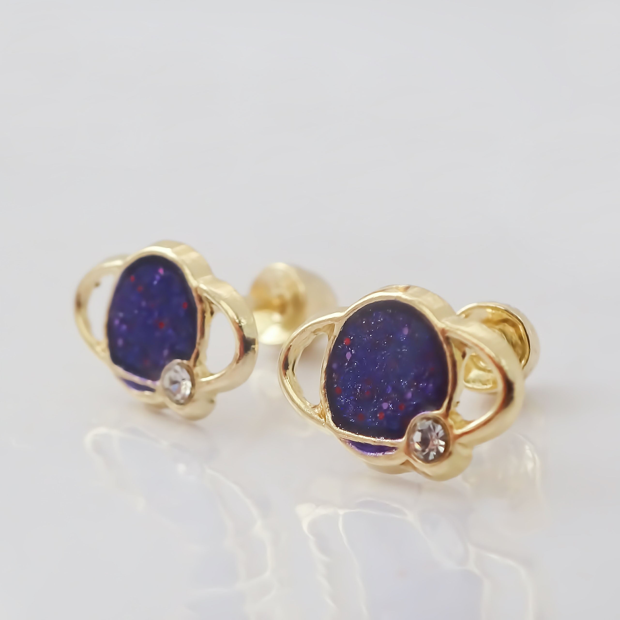 Amor Eterno - Broqueles Deluxe Saturno / Aretes / Oro 10k / Morado