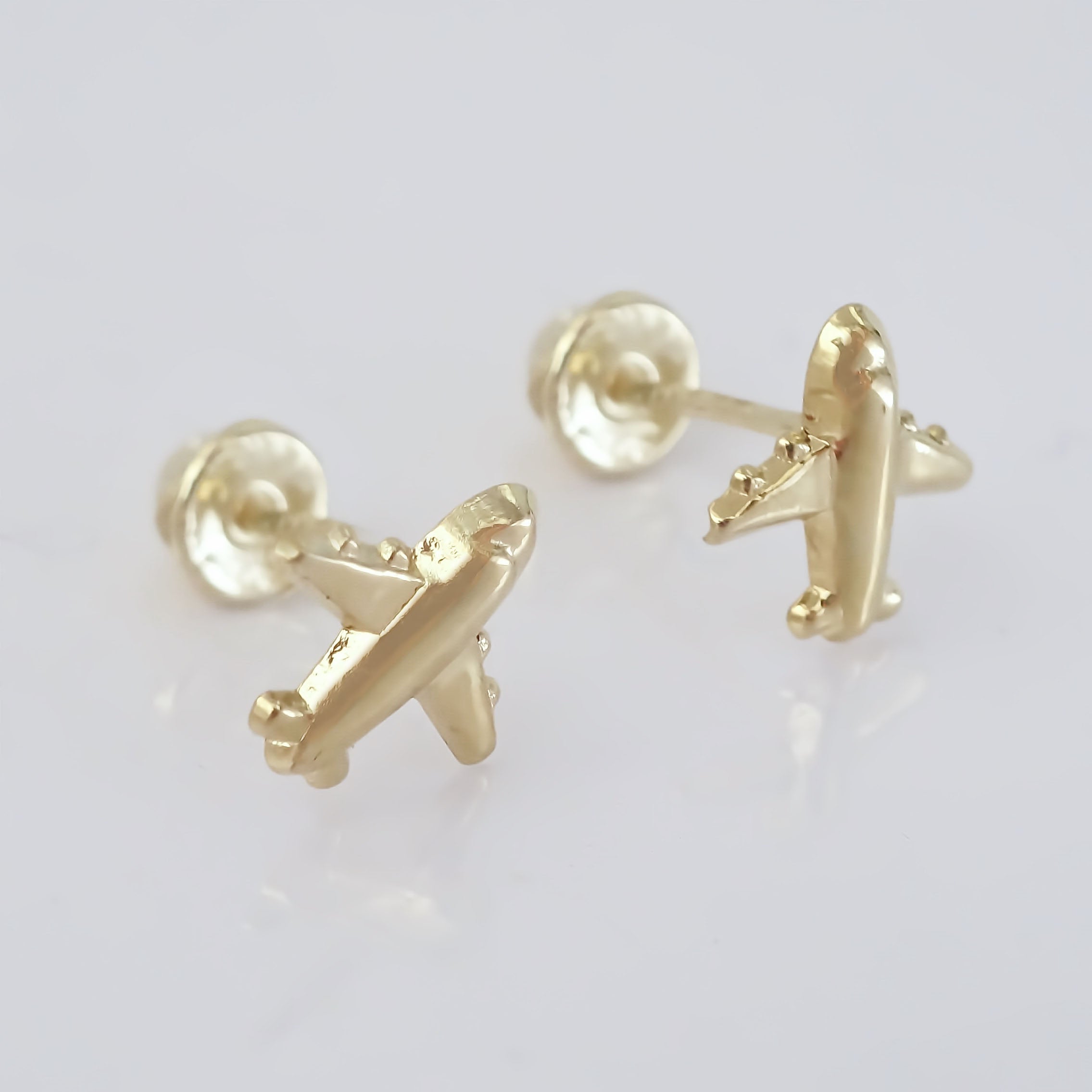 Amor Eterno - Broqueles Deluxe Avión Viaje Aretes / Oro 10k