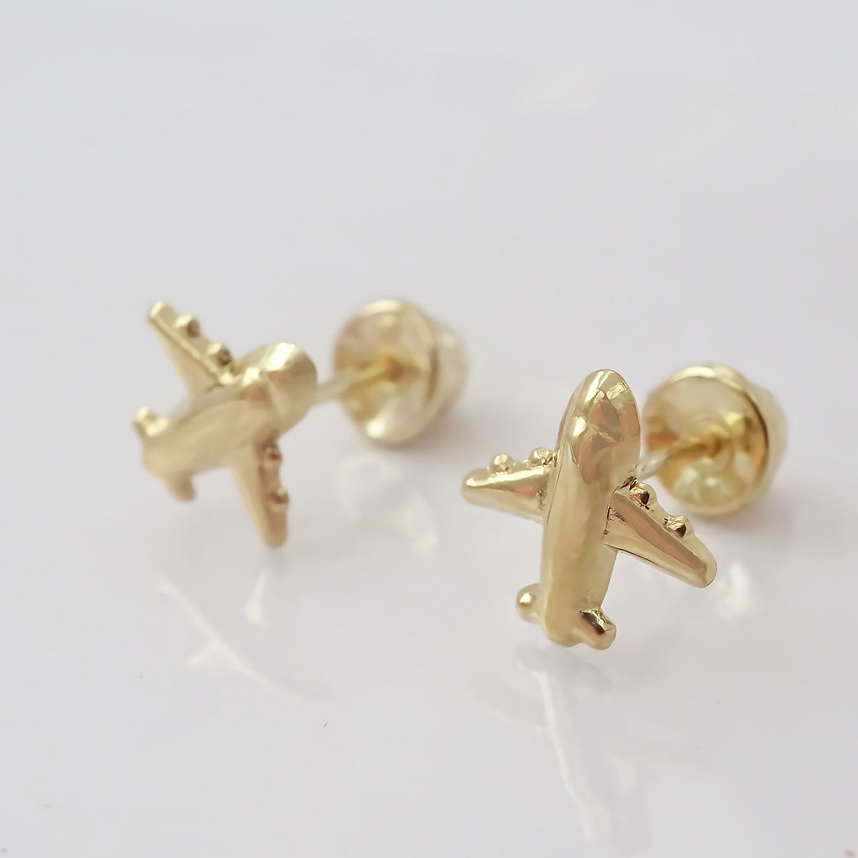 Amor Eterno - Broqueles Deluxe Avión Viaje Aretes / Oro 10k