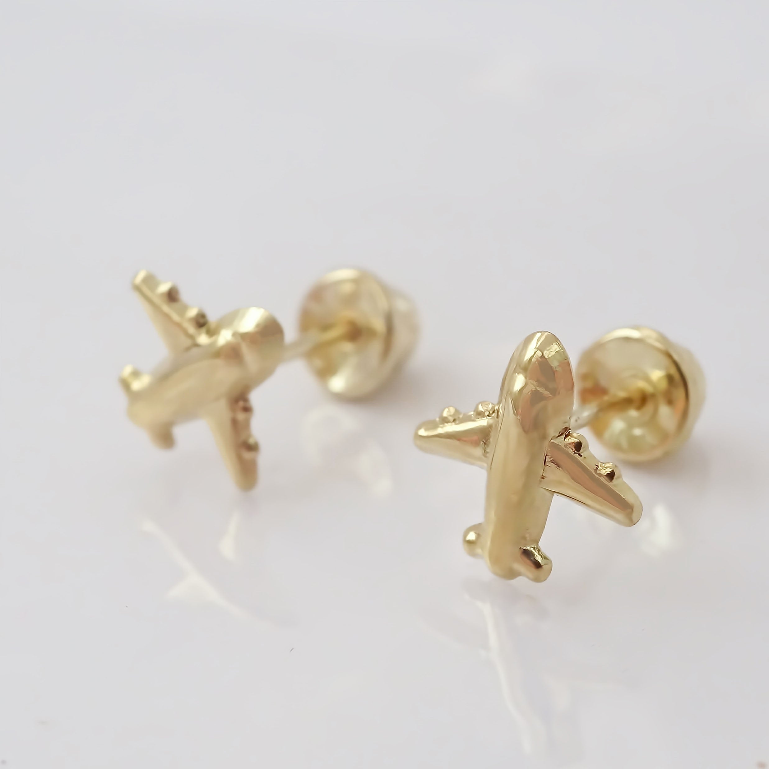 Amor Eterno - Broqueles Deluxe Avión Viaje Aretes / Oro 10k