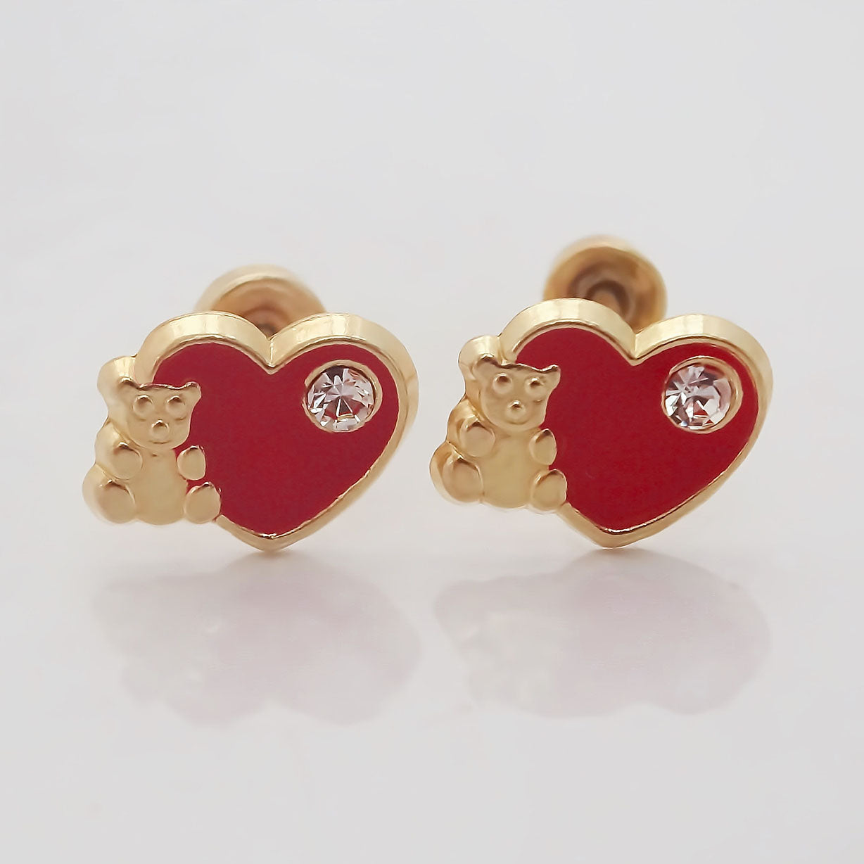Amor Eterno - Broqueles Deluxe / Osito Corazón / Oro 10k