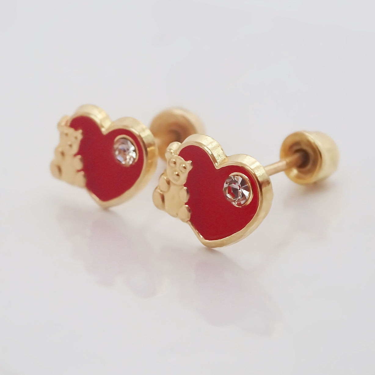 Amor Eterno - Broqueles Deluxe / Osito Corazón / Oro 10k