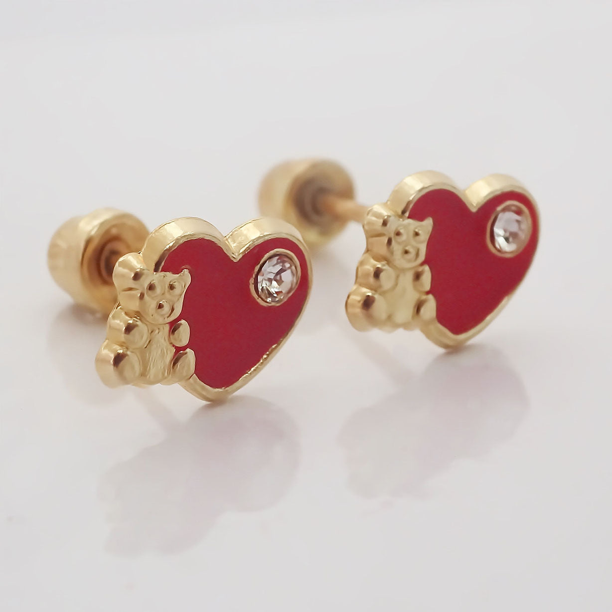 Amor Eterno - Broqueles Deluxe / Osito Corazón / Oro 10k